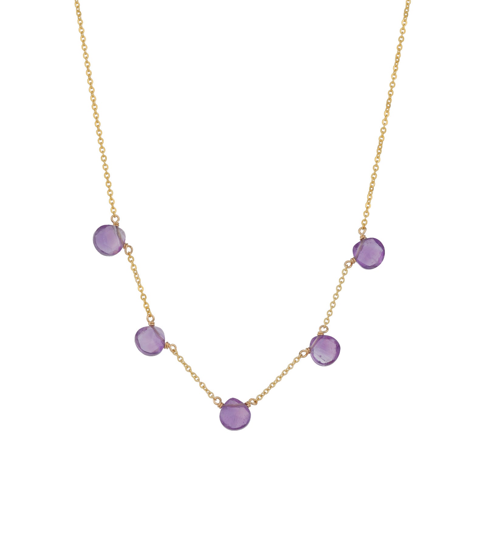 Five Stone Drop Necklace 14k Gold Filled, Amethyst