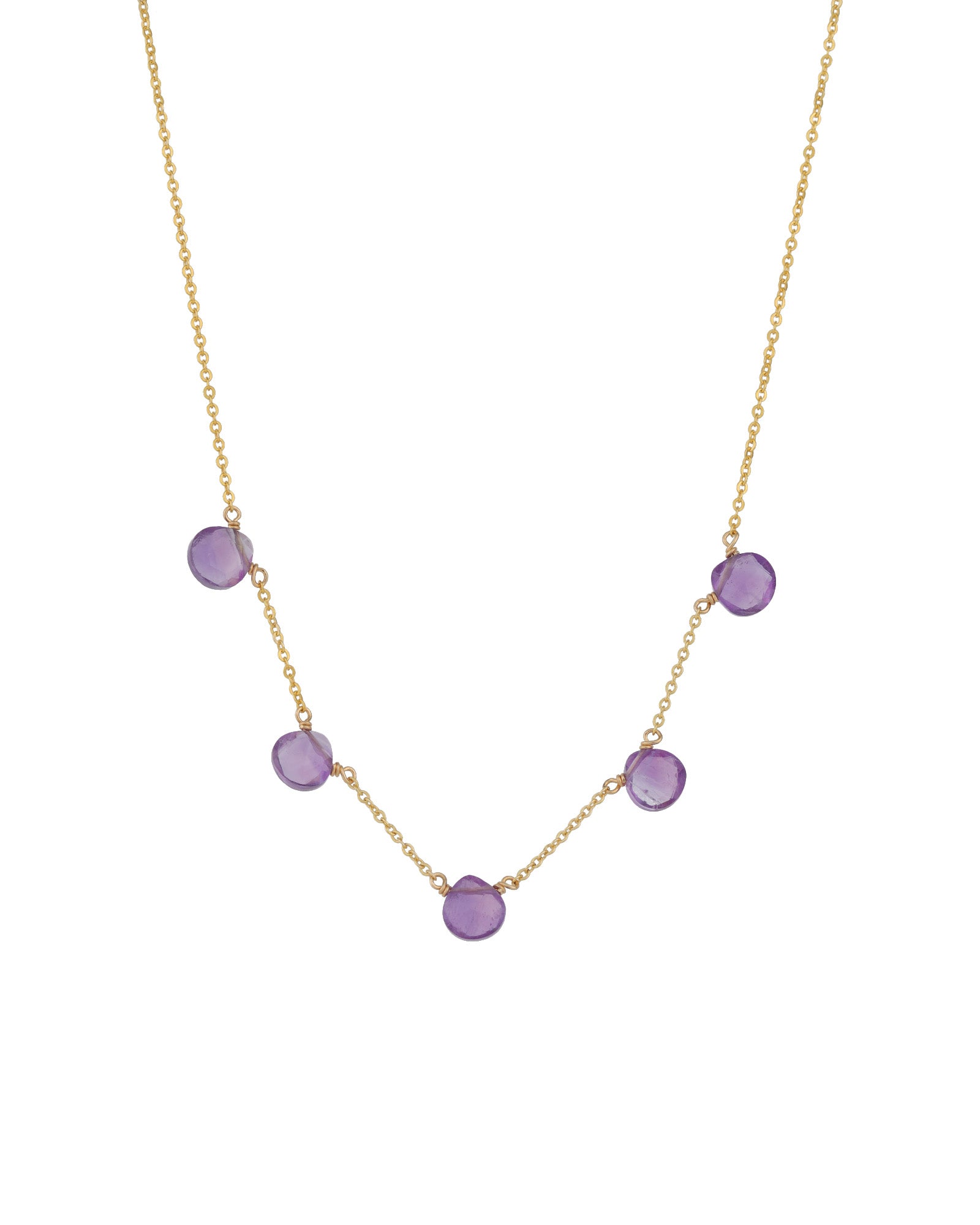 Five Stone Drop Necklace 14k Gold Filled, Amethyst