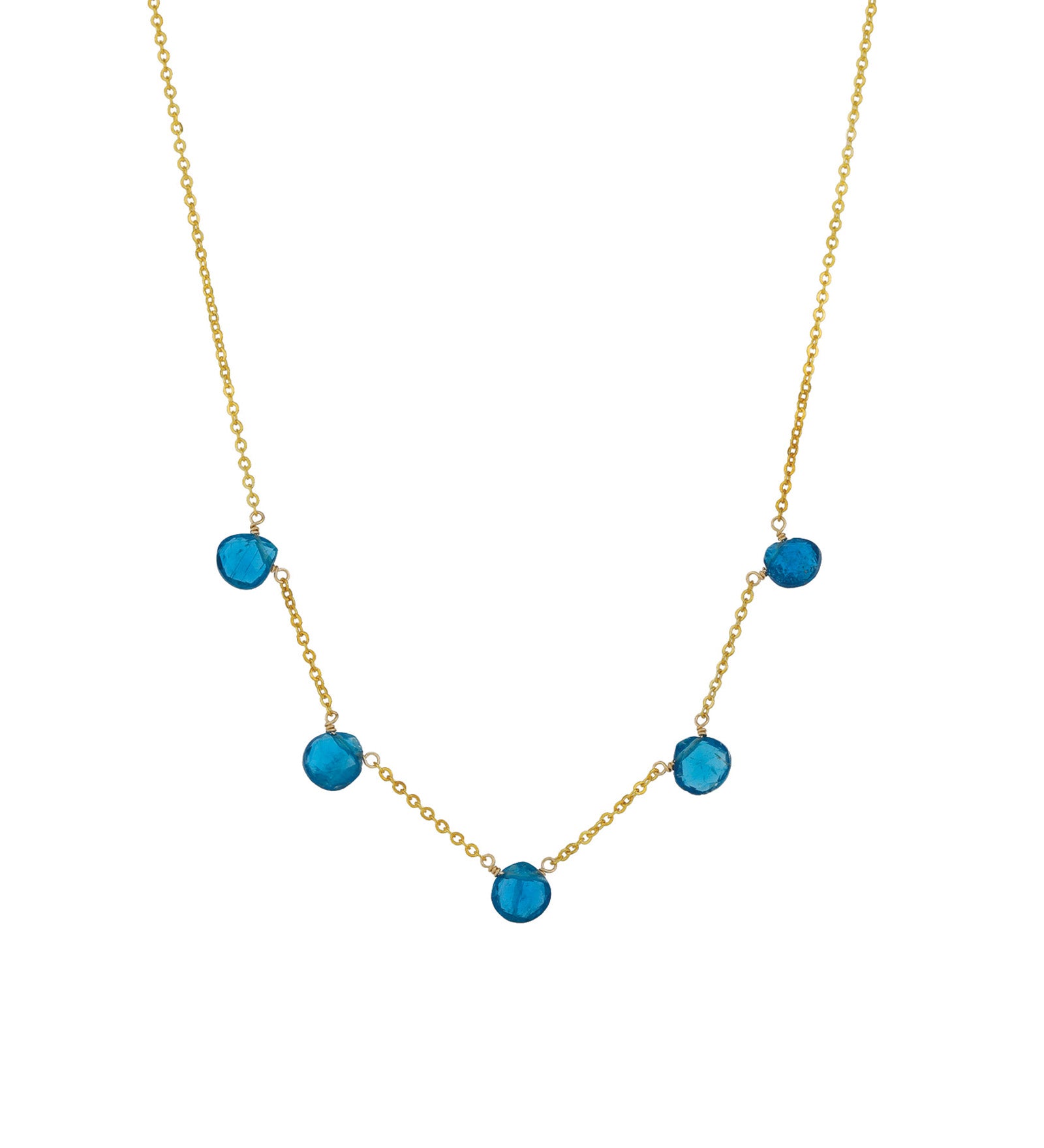 Five Stone Drop Necklace 14k Gold Filled, Apatite