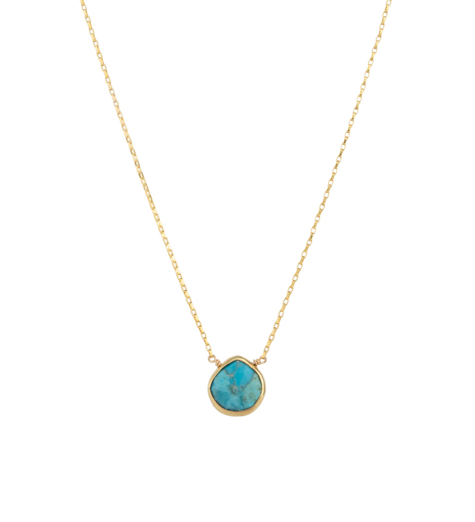 Small Heart Bezel Stone Box Chain Necklace 14k Gold Filled, Turquoise Howlite