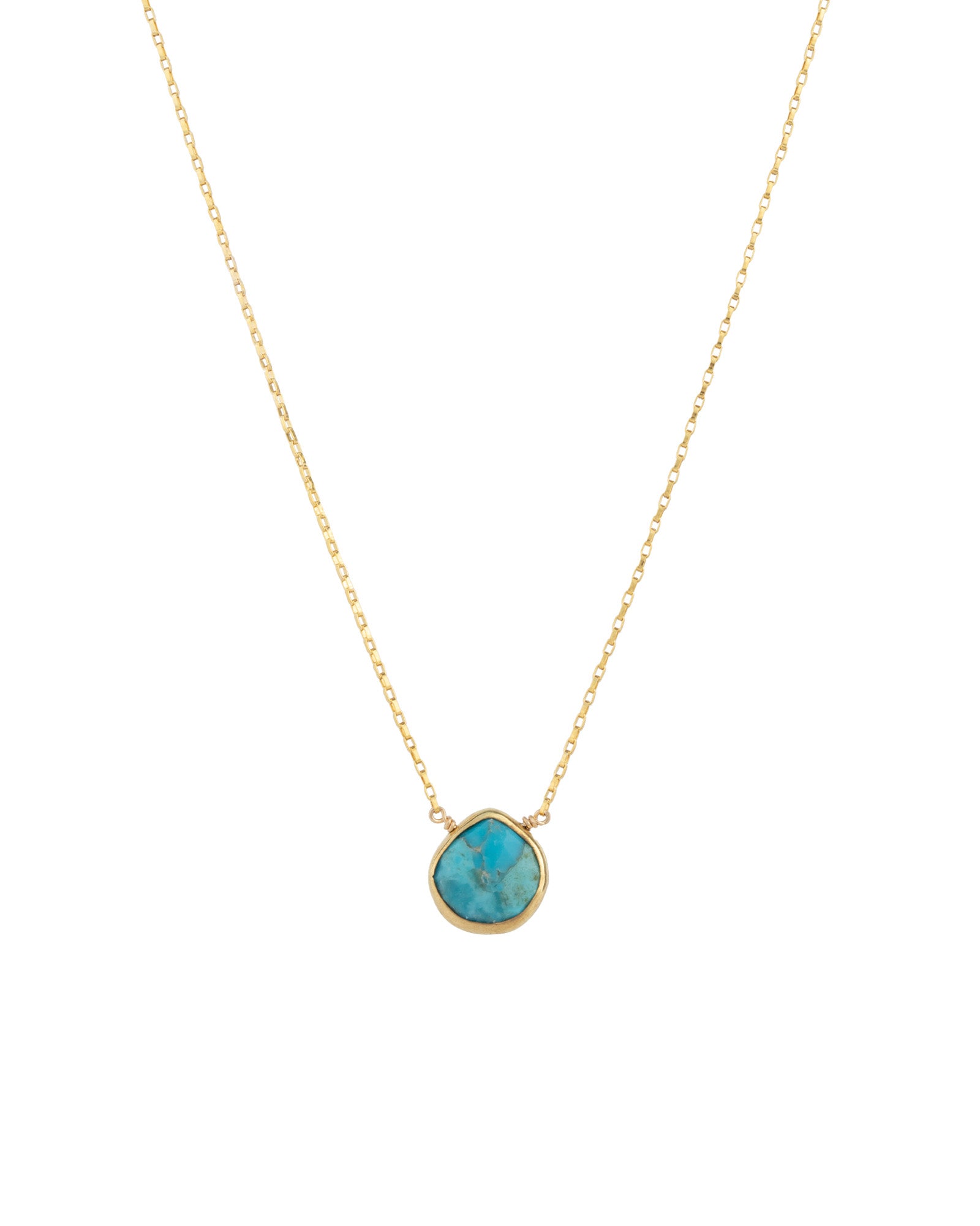 Small Heart Bezel Stone Box Chain Necklace 14k Gold Filled, Turquoise Howlite