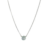 Heart Stone Cable Chain Necklace Sterling Silver, Aqua Chalcedony