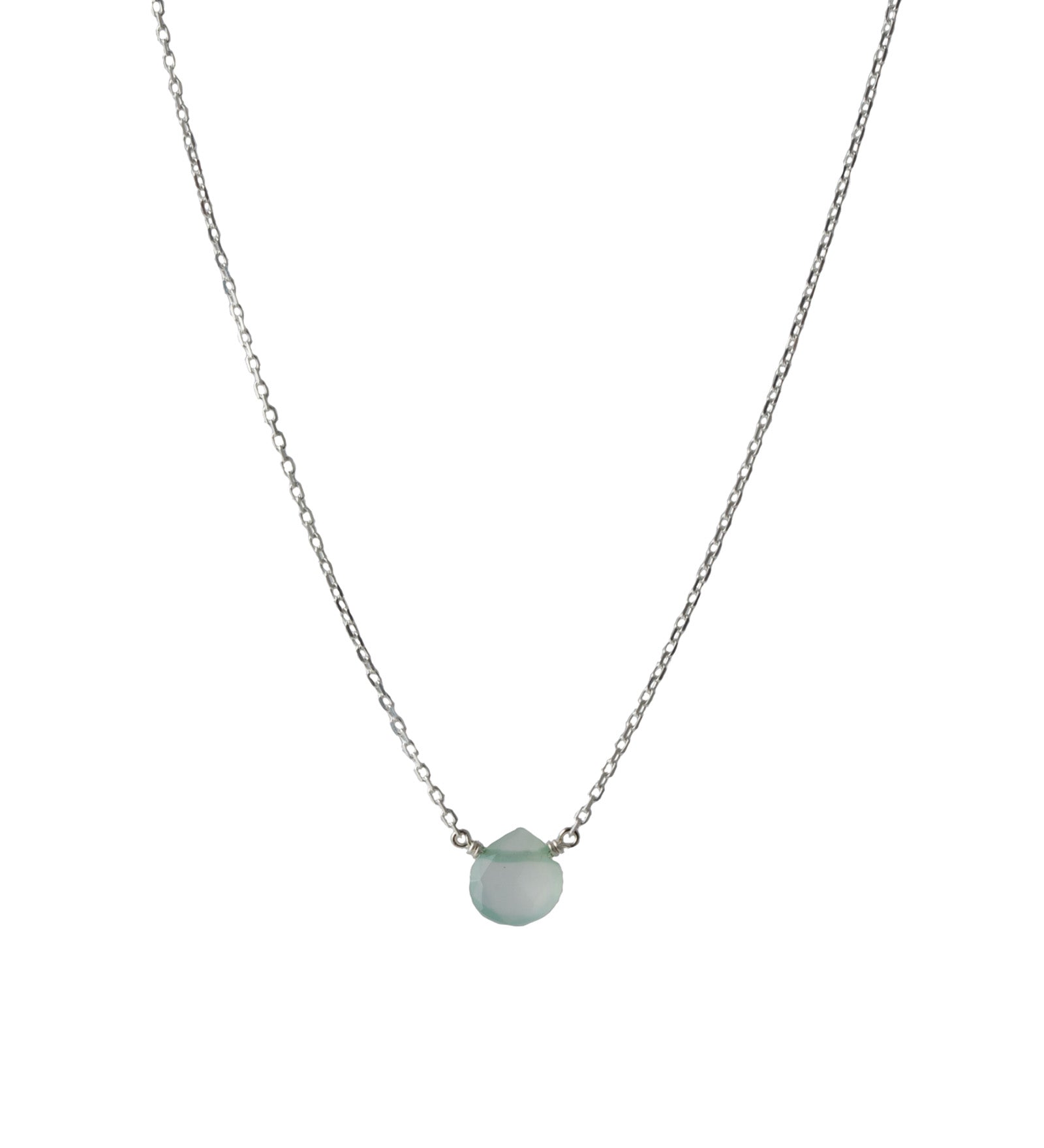 Heart Stone Cable Chain Necklace Sterling Silver, Aqua Chalcedony