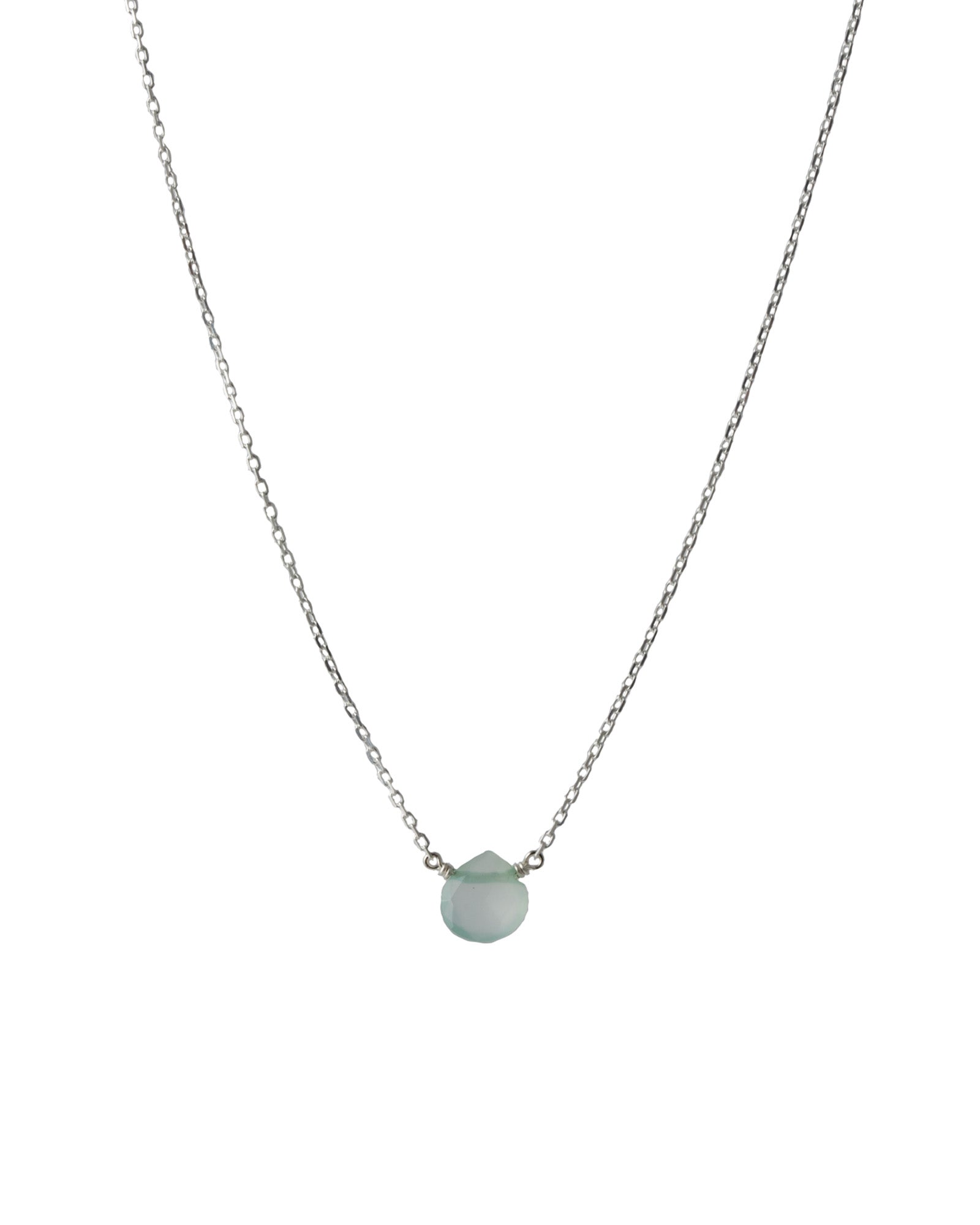 Heart Stone Cable Chain Necklace Sterling Silver, Aqua Chalcedony