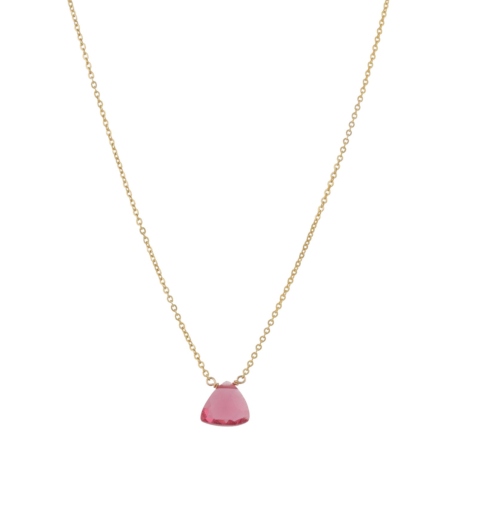 Trillion Stone Cable Chain Necklace 14k Gold Filled, Pink Quartz