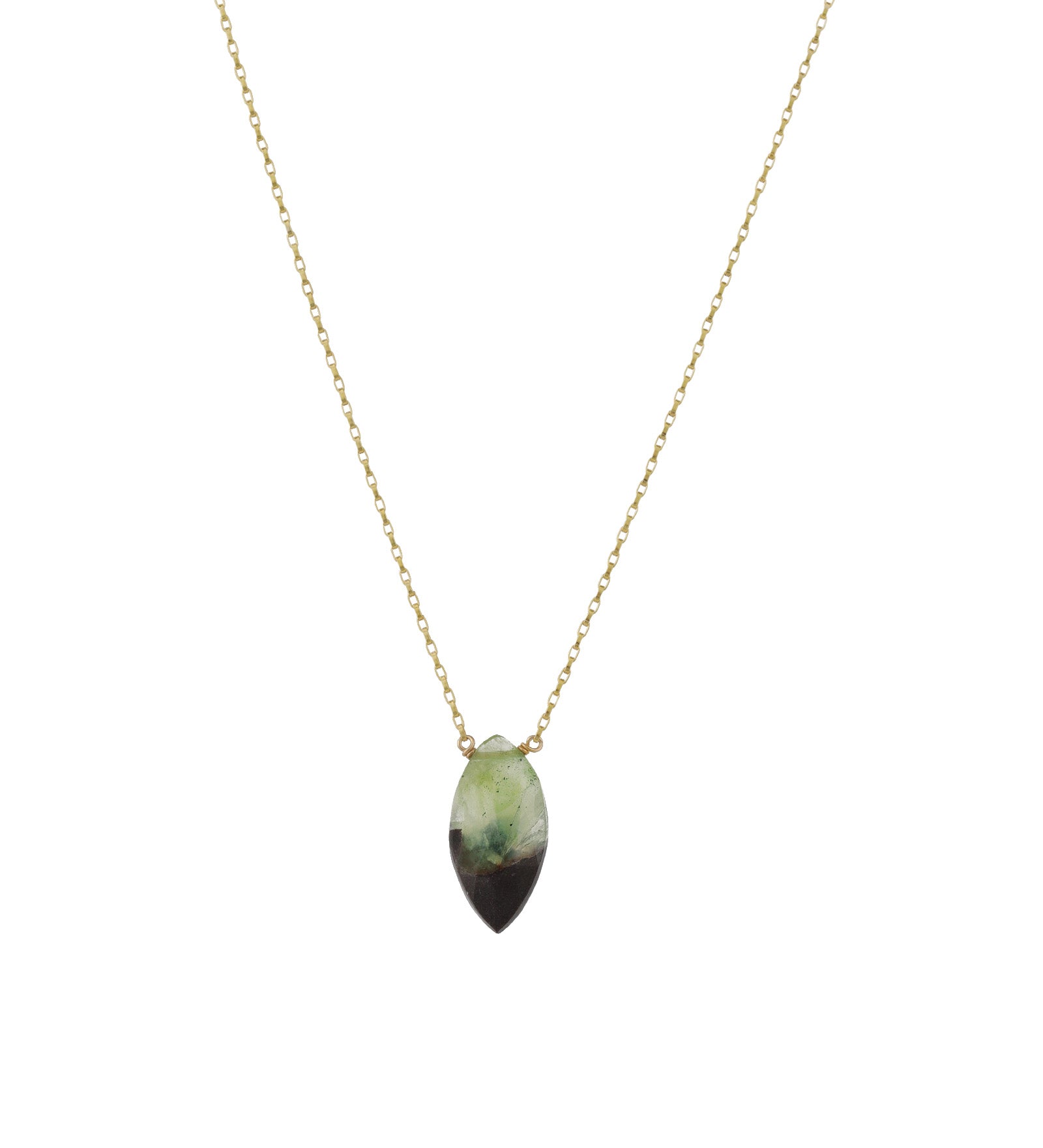 Marquise Stone Box Chain Necklace 14k Gold Filled, Prehnite