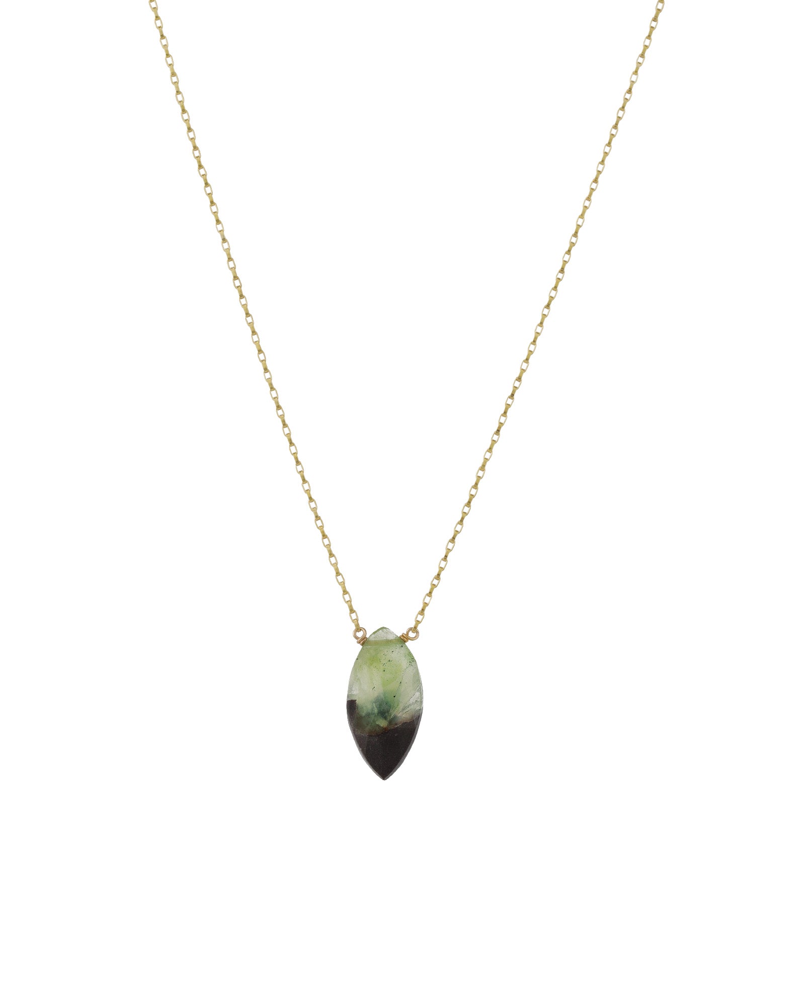 Marquise Stone Box Chain Necklace 14k Gold Filled, Prehnite