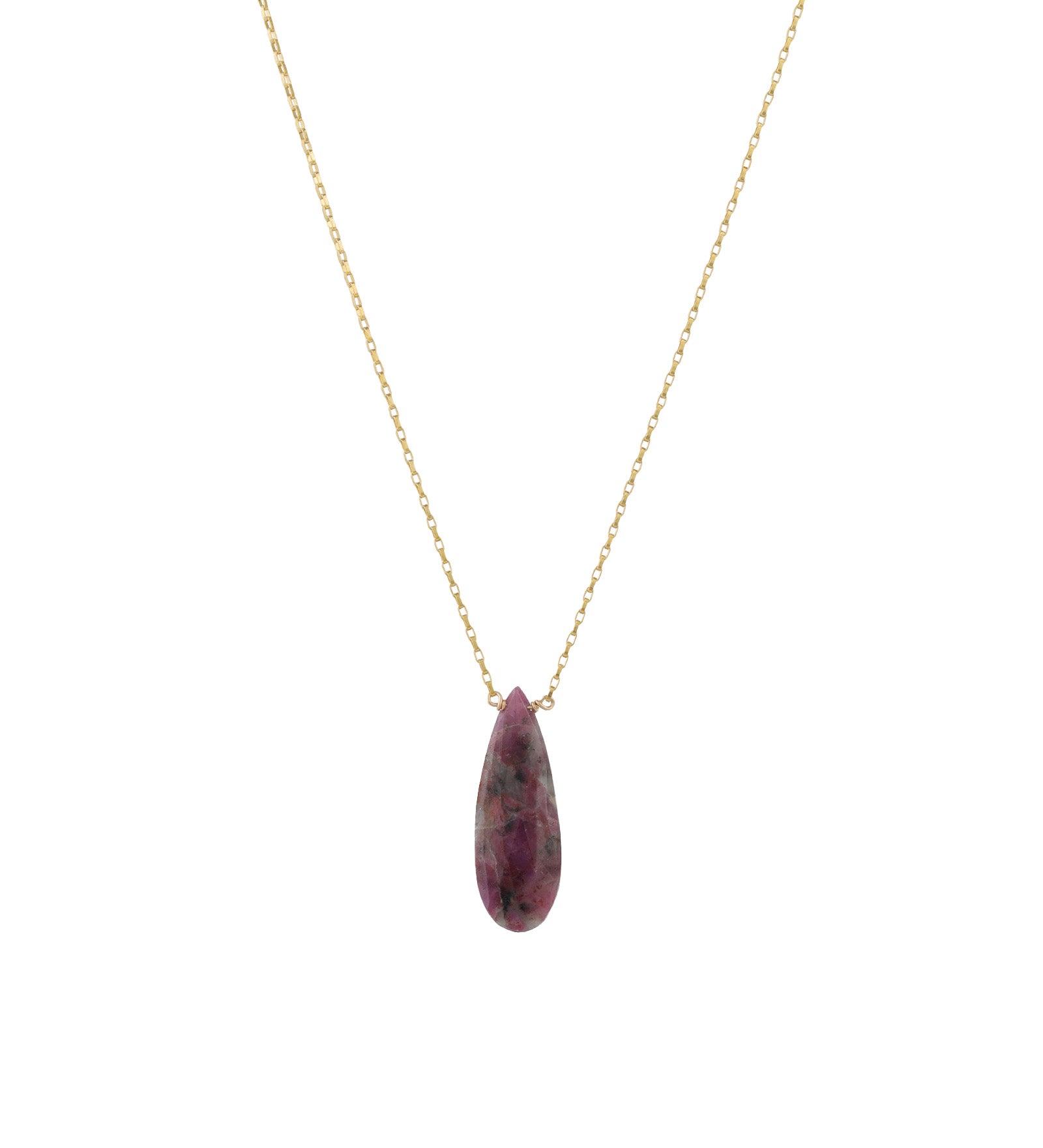 Pear Stone Box Chain Necklace 14k Gold Filled, Ruby Zoisite