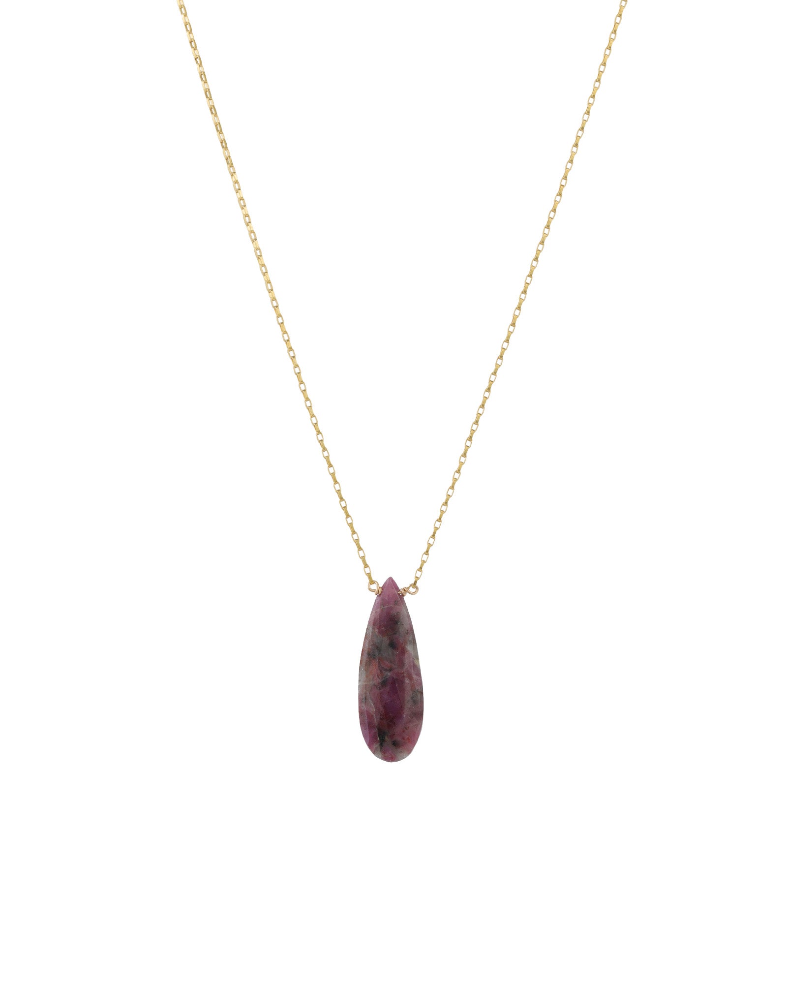 Pear Stone Box Chain Necklace 14k Gold Filled, Ruby Zoisite