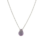 Pear Stone Box Chain Necklace Sterling Silver, Amethyst