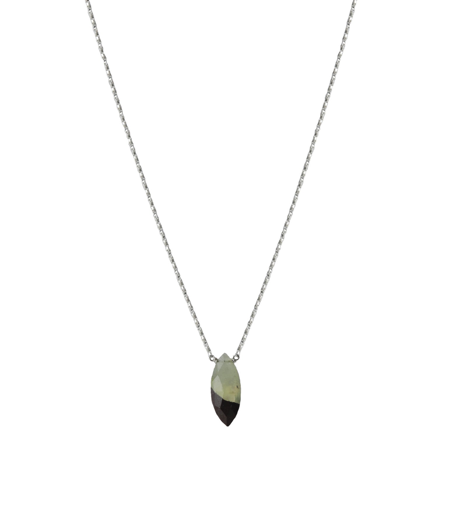 Marquise Stone Box Chain Necklace Sterling Silver, Prehnite