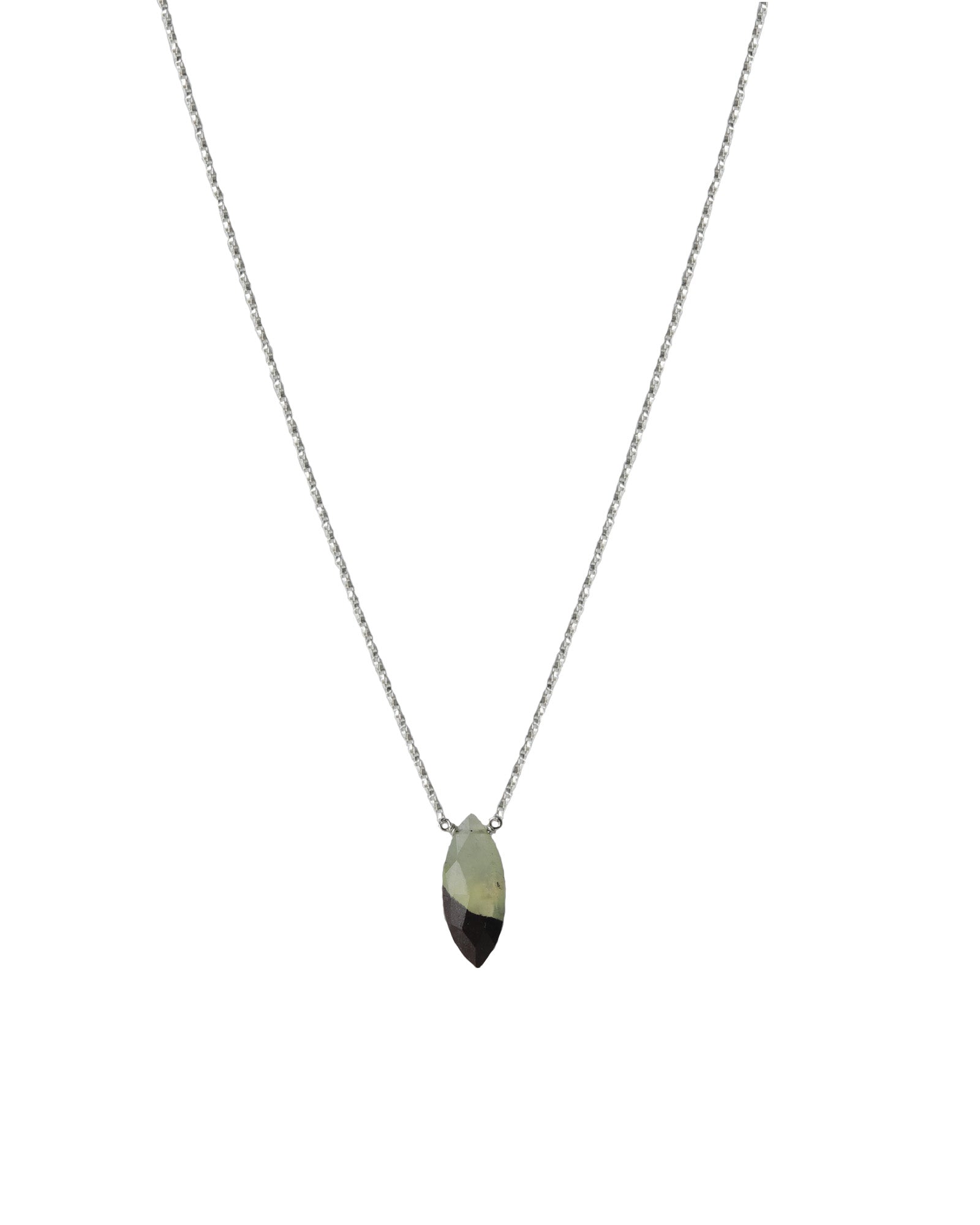 Marquise Stone Box Chain Necklace Sterling Silver, Prehnite