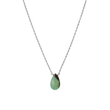 Pear Stone Box Chain Necklace Sterling Silver, Chrysophase