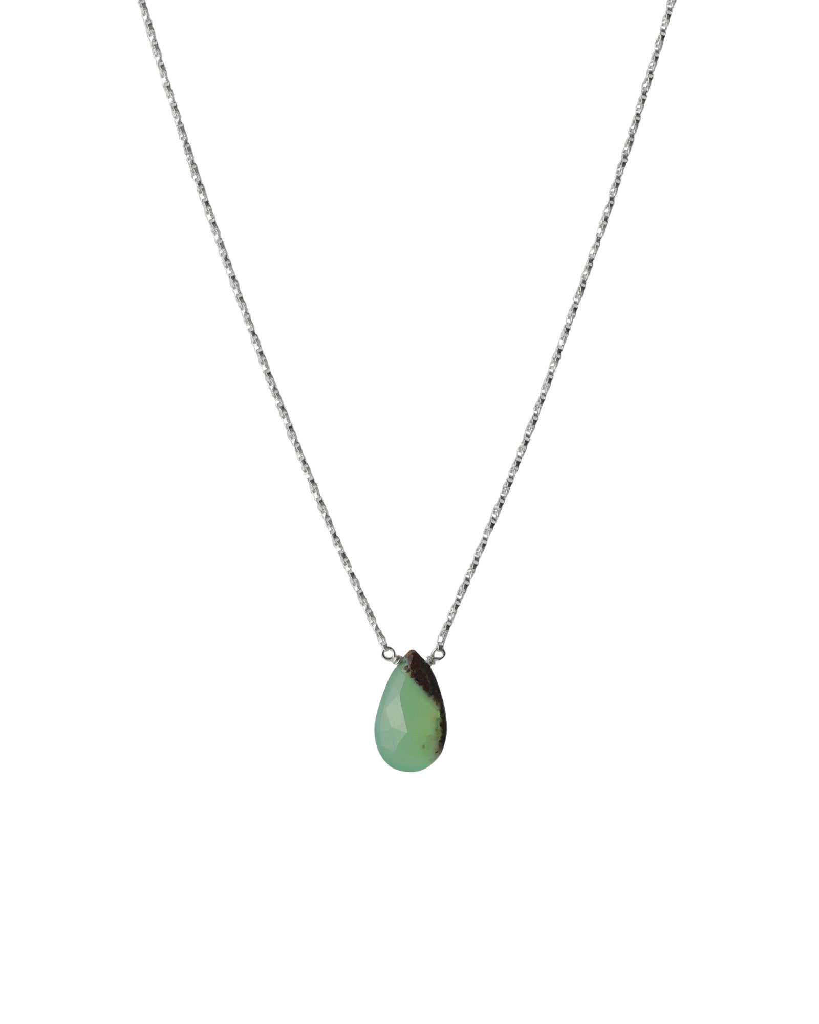 Pear Stone Box Chain Necklace Sterling Silver, Chrysophase