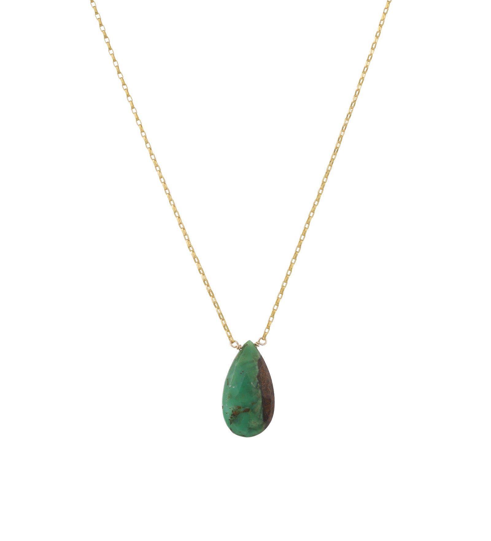 Pear Stone Box Chain Necklace 14k Gold Filled, Chrysophase