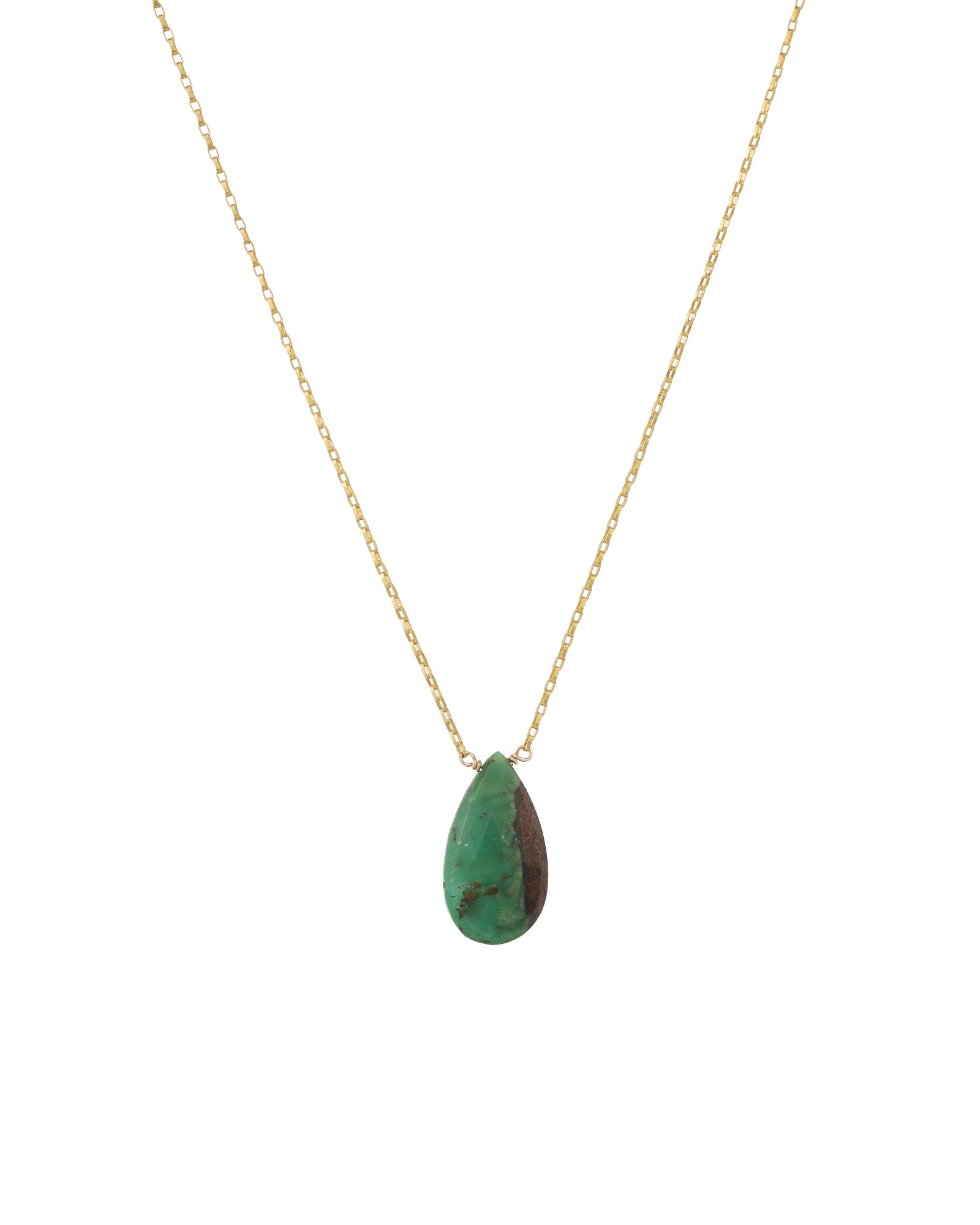 Pear Stone Box Chain Necklace 14k Gold Filled, Chrysophase