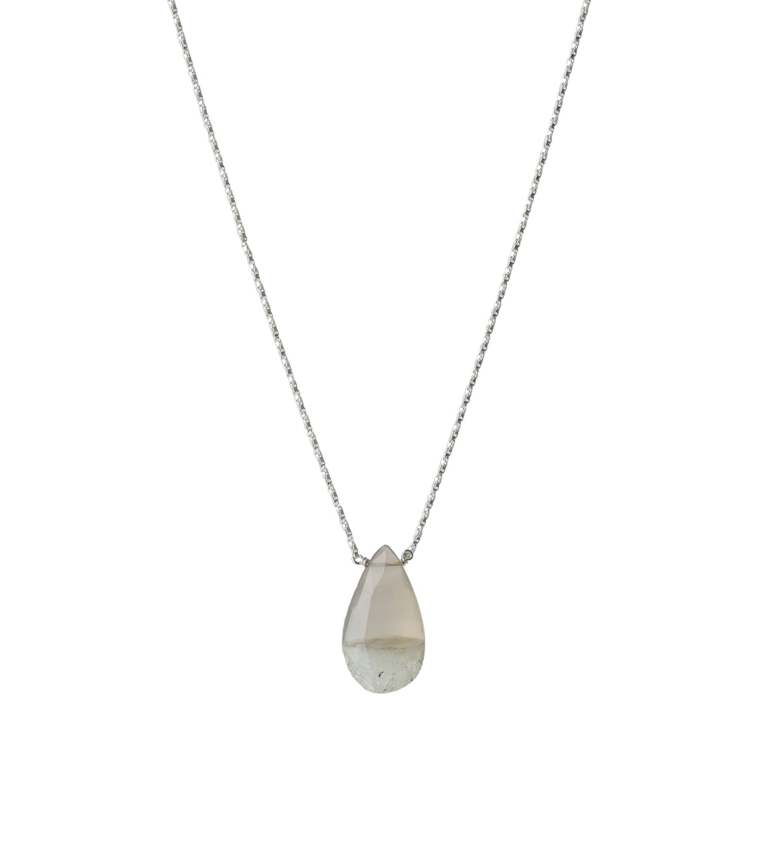 Pear Stone Box Chain Necklace Sterling Silver, Champagne Agate