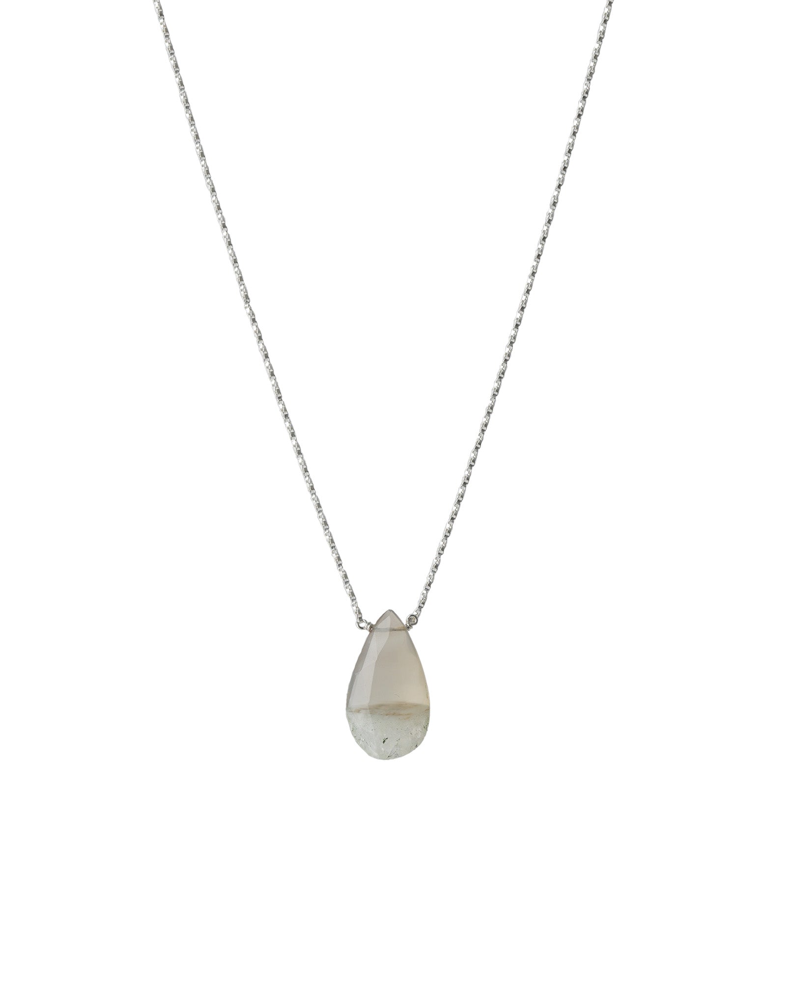 Pear Stone Box Chain Necklace Sterling Silver, Champagne Agate