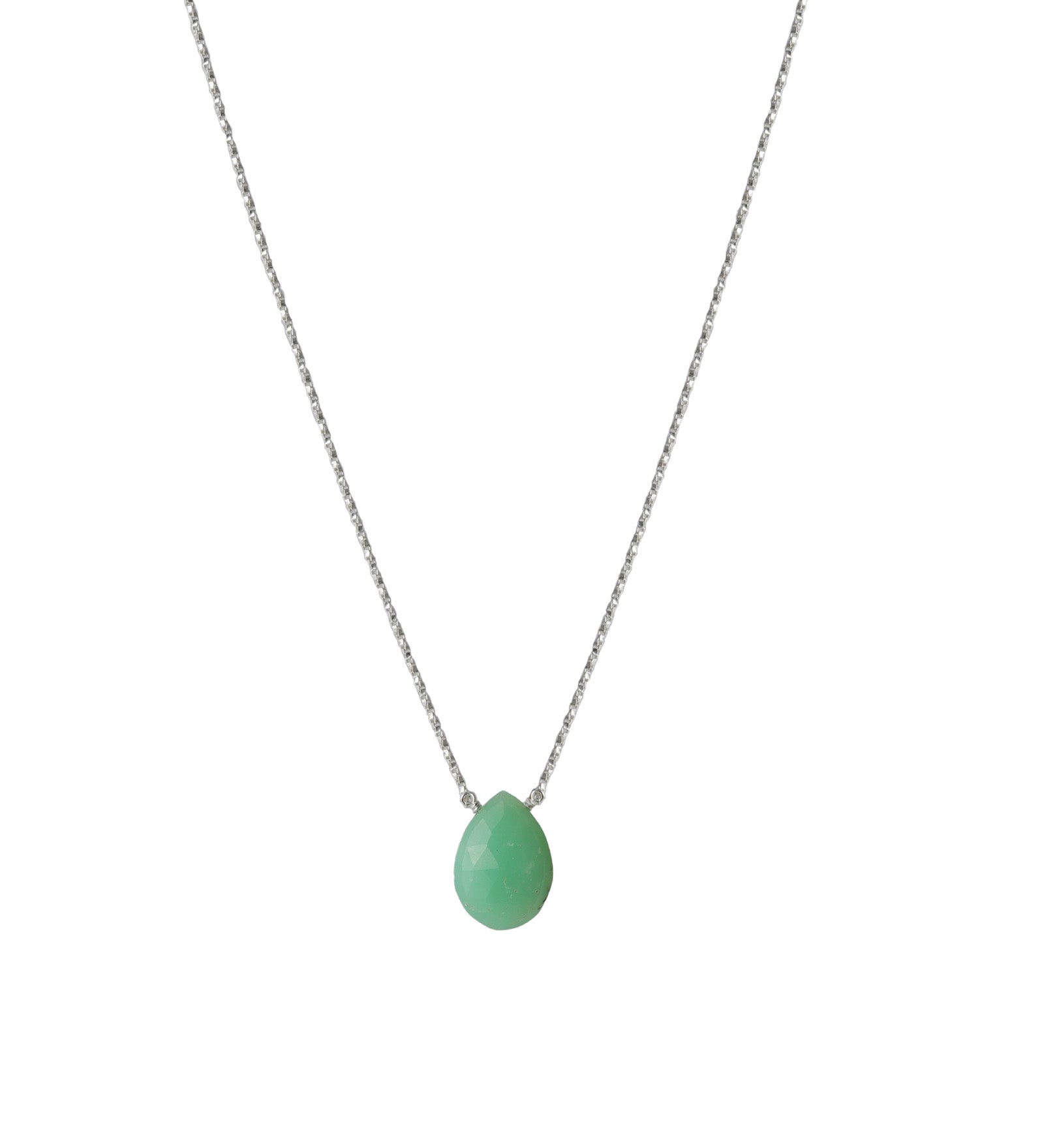 Pear Stone Box Chain Necklace Sterling Silver, Chrysophase