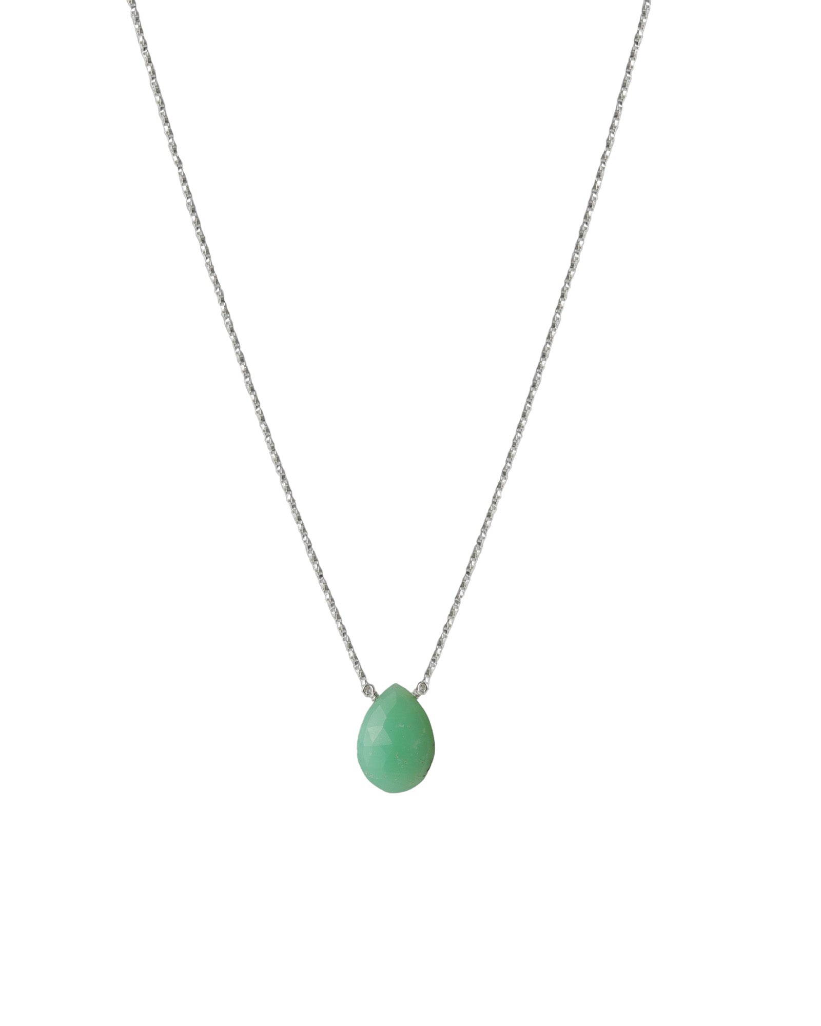 Pear Stone Box Chain Necklace Sterling Silver, Chrysophase