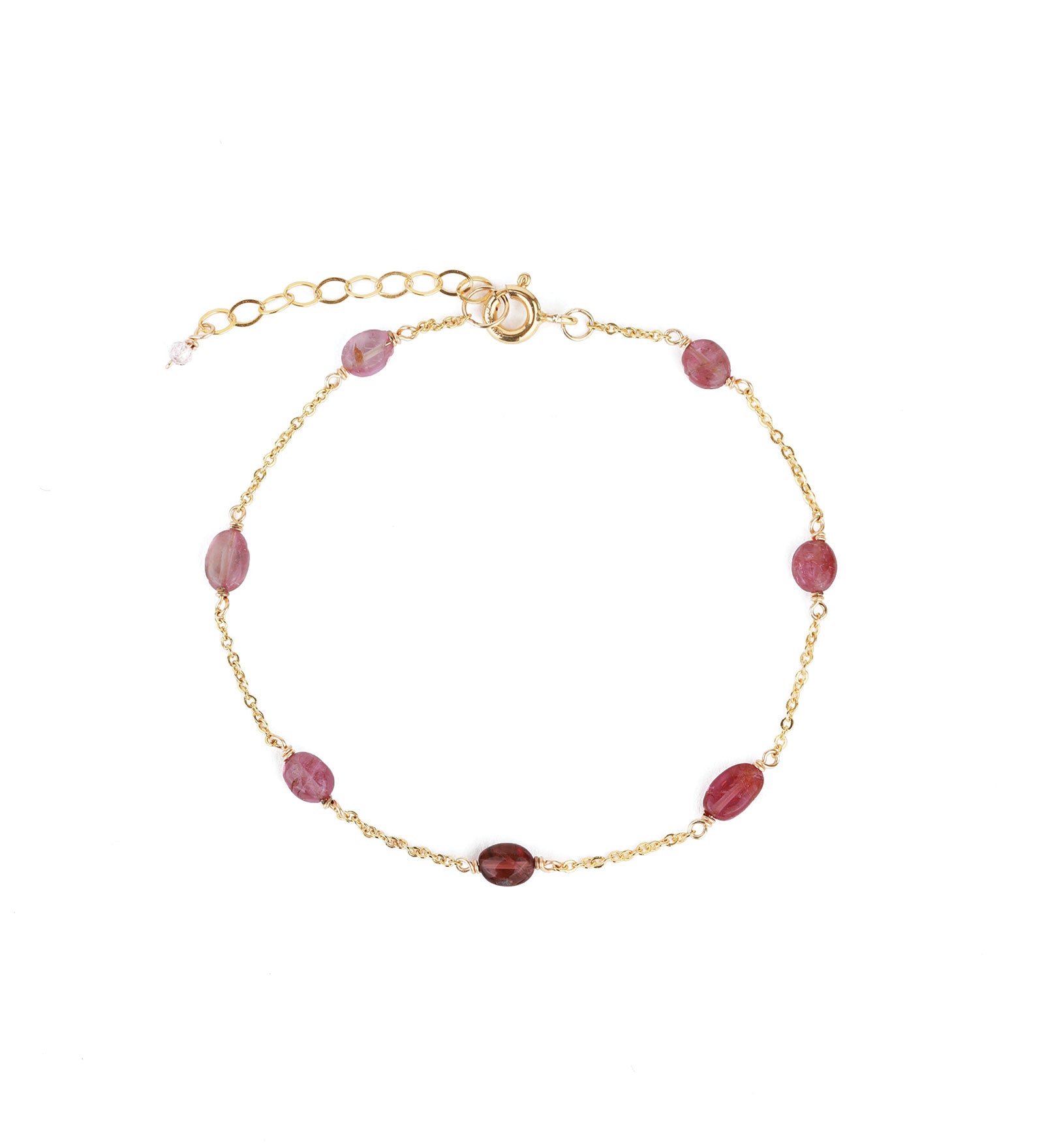 Stoned By Gem Jar-Six Oval Station Bracelet-Bracelets-14k Gold Filled, Pink Tourmaline-Blue Ruby Jewellery-Vancouver Canada