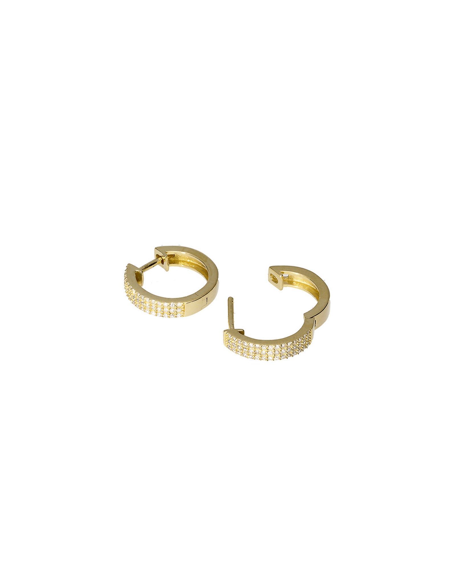 3 Row Diamond Huggies | 14mm 14k Yellow Gold, Diamond