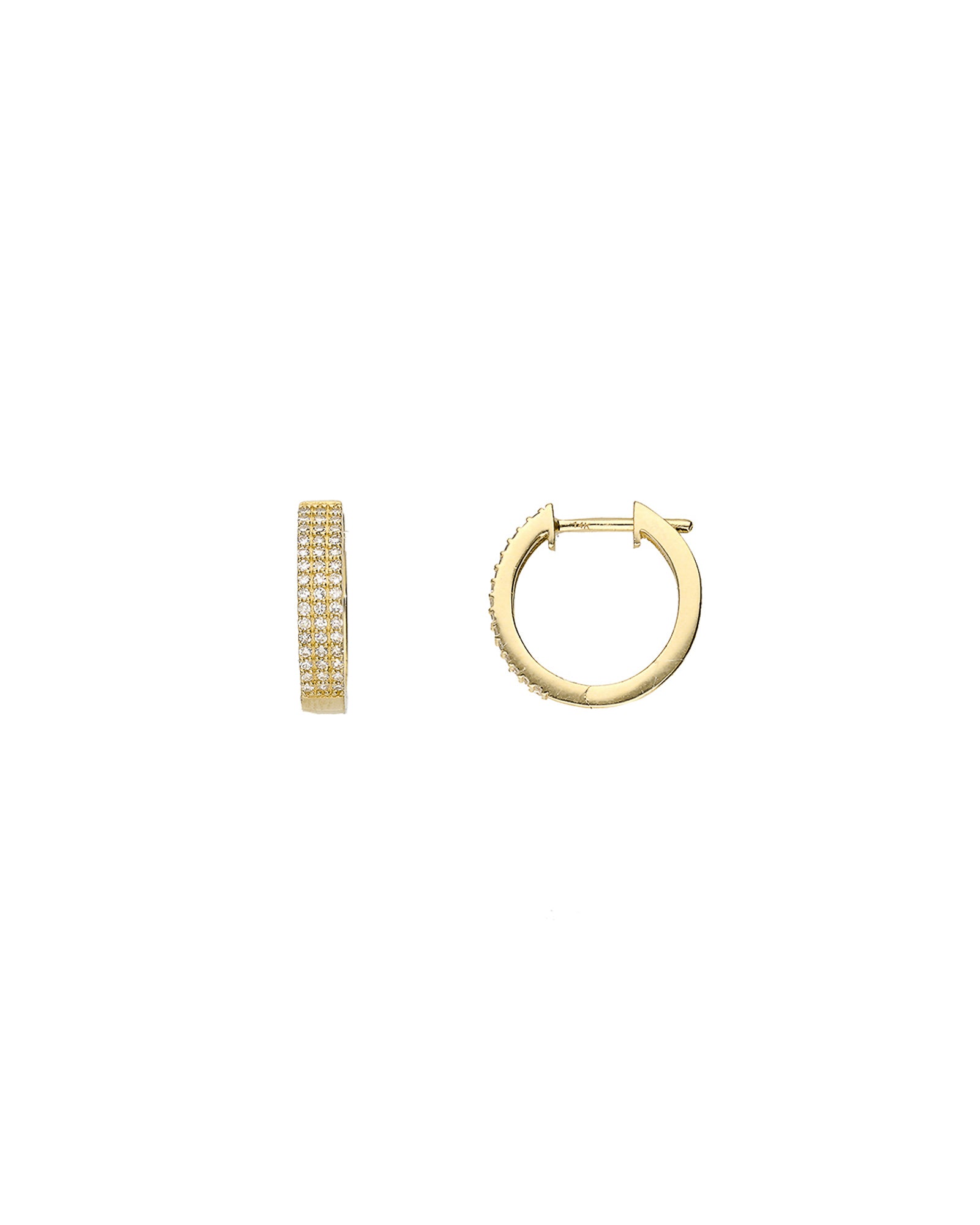 3 Row Diamond Huggies | 14mm 14k Yellow Gold, Diamond