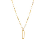 Paperclip Bezel Diamond Charm Holder Necklace 14k Yellow Gold, Diamond