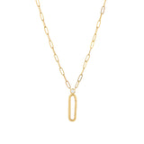 Paperclip Bezel Diamond Charm Holder Necklace 14k Yellow Gold, Diamond