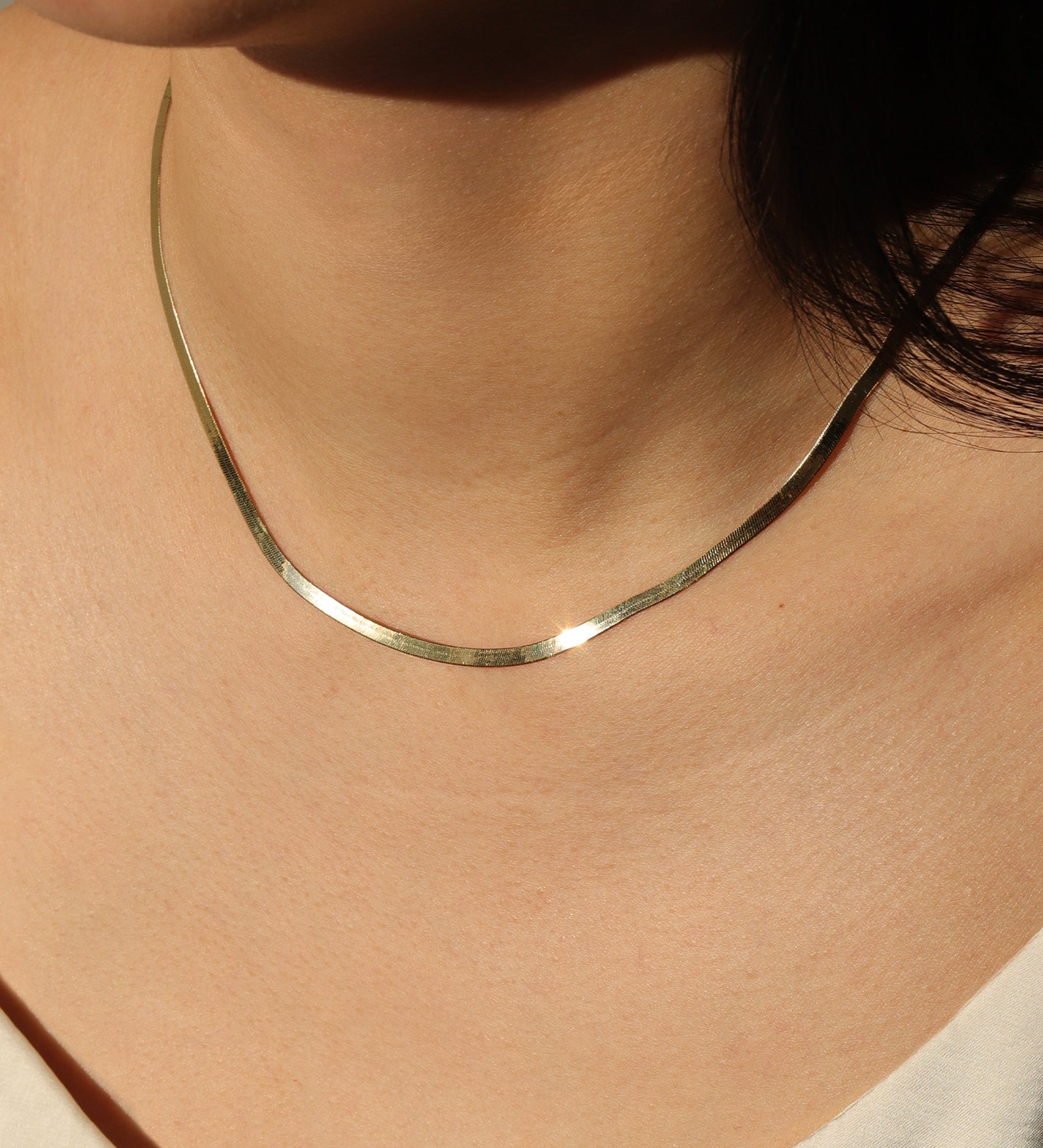 Herringbone Necklace | 3mm 14k Yellow Gold