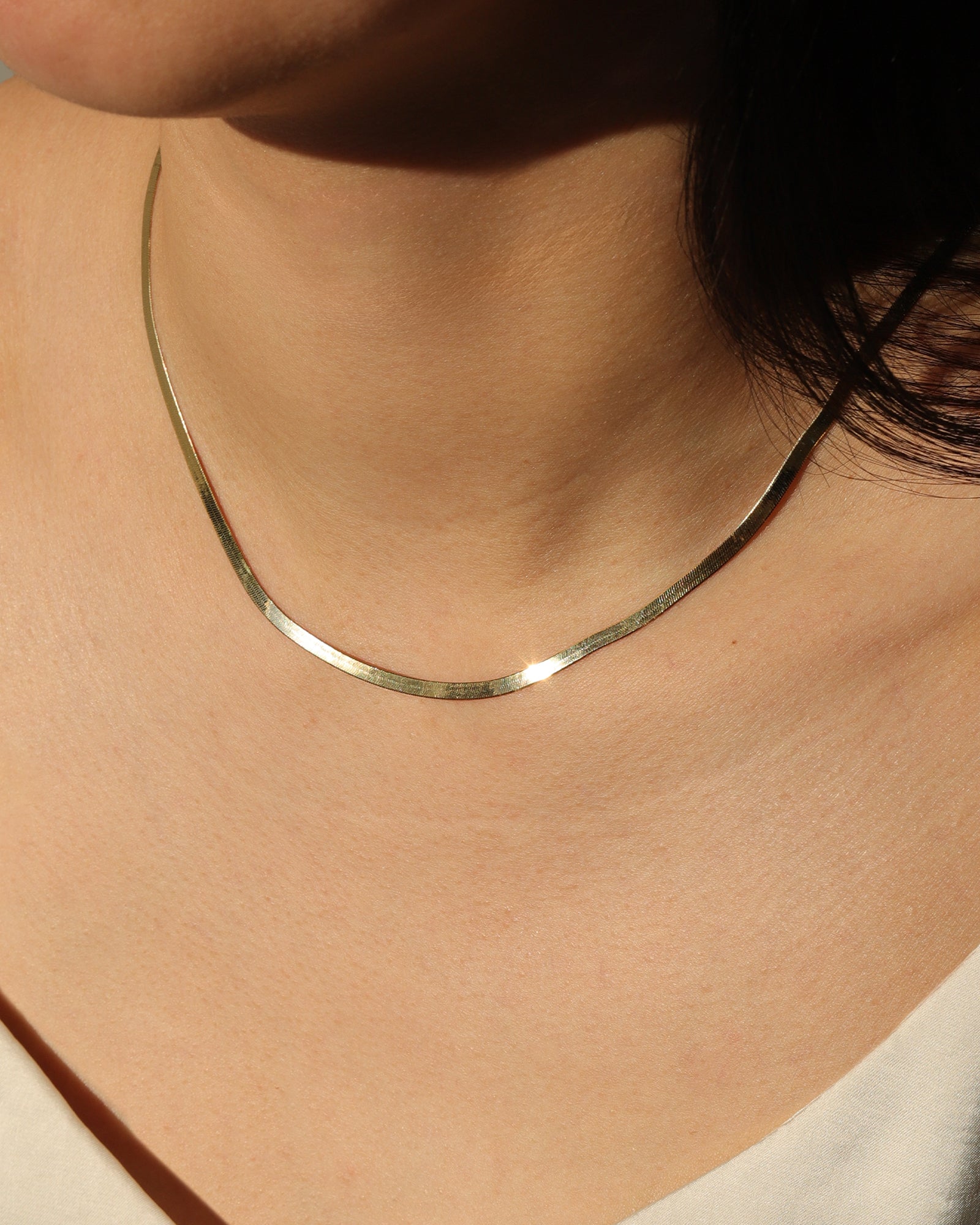 Herringbone Necklace | 3mm 14k Yellow Gold