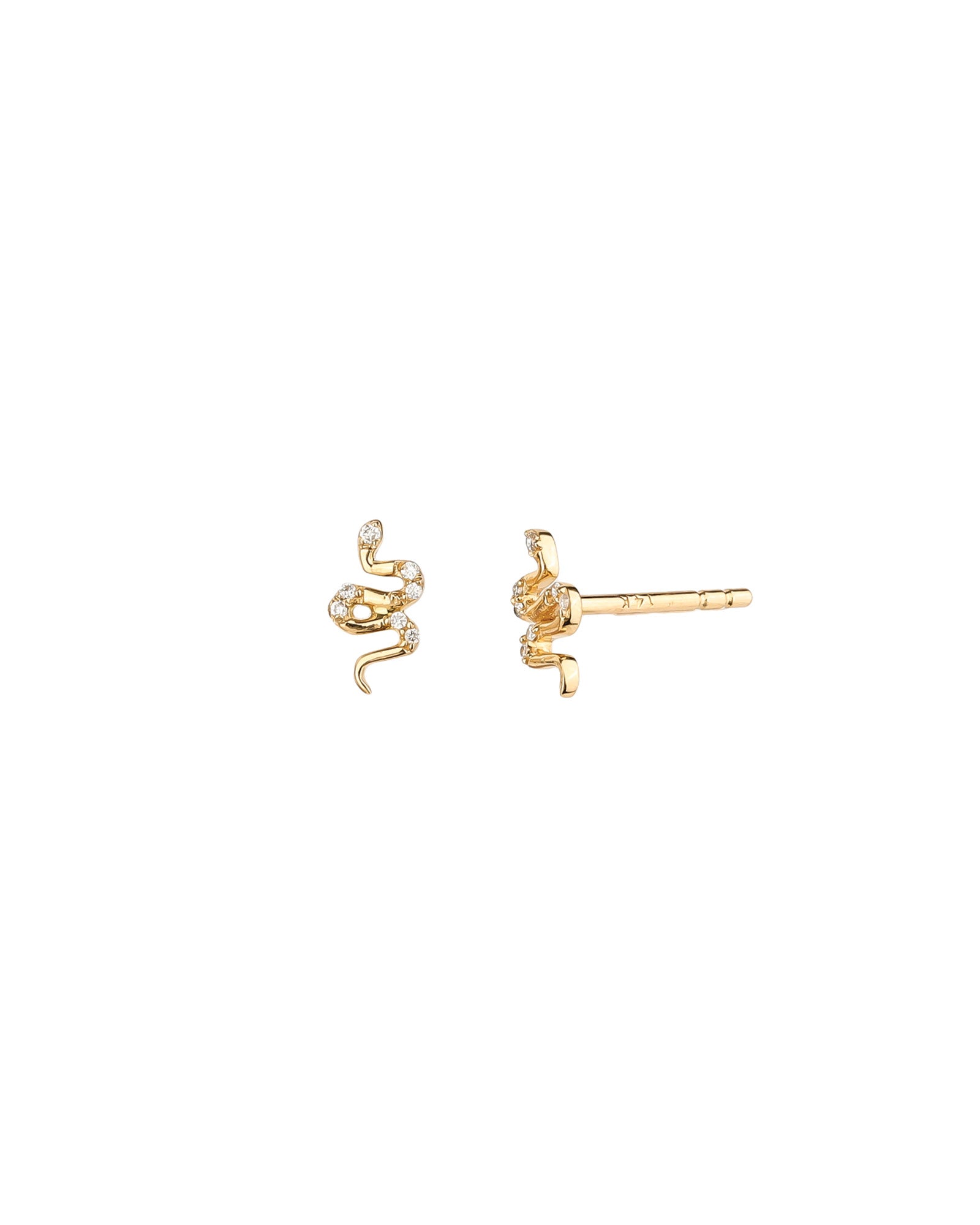 Diamond Snake Studs 14k Yellow Gold, Diamond