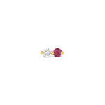 Double Diamond + Ruby Stud 14k Yellow Gold, Diamond