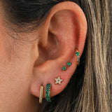 Goldhive-Pavé Emerald Star Studs-Earrings-14k Yellow Gold, Diamond-Blue Ruby Jewellery-Vancouver Canada