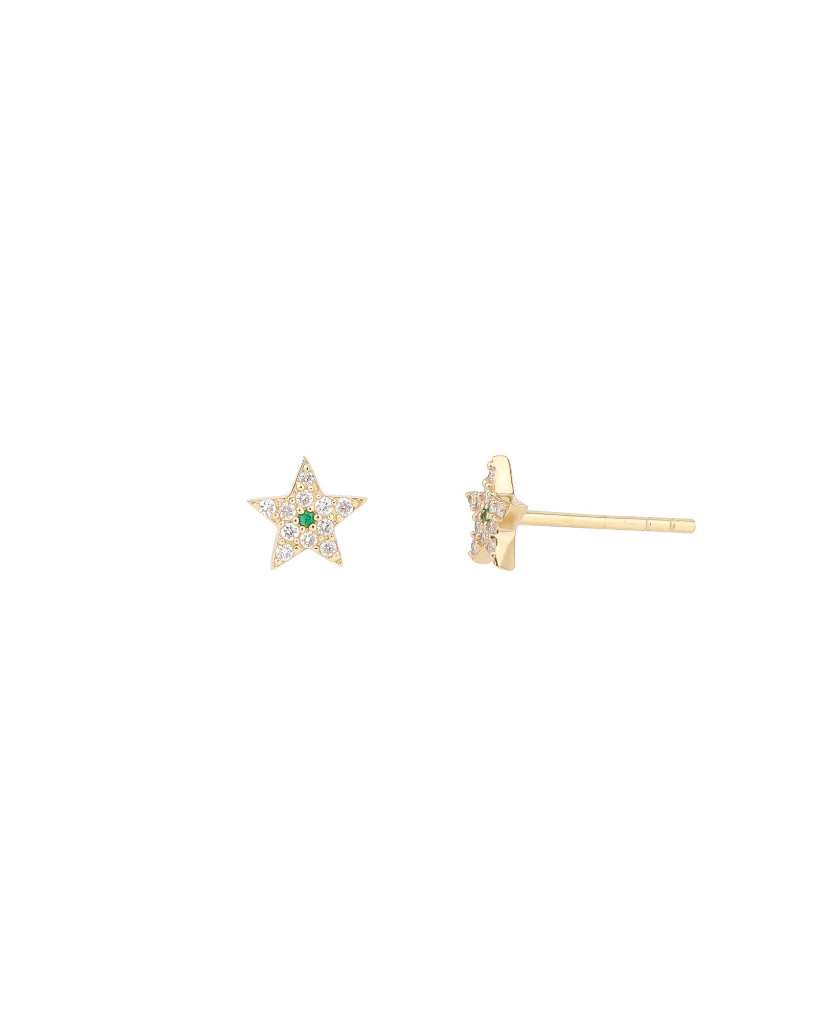 Pave Emerald Star Studs 14k Yellow Gold, Diamond