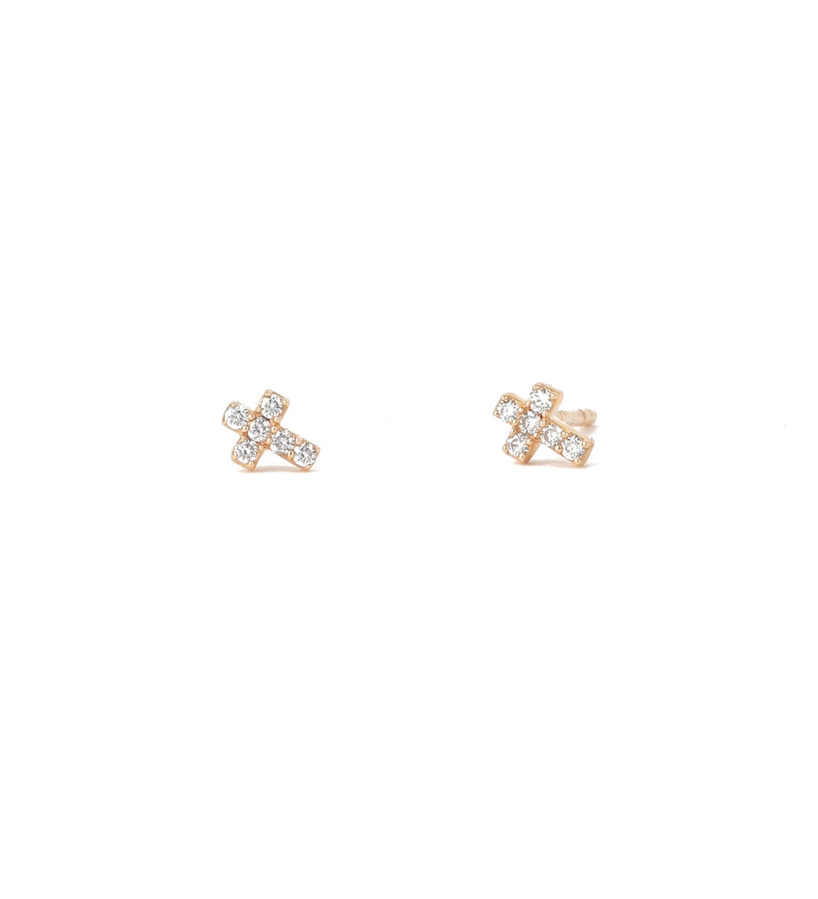 Goldhive-Pavé Cross Studs-Earrings-14k Yellow Gold, Diamond-Blue Ruby Jewellery-Vancouver Canada