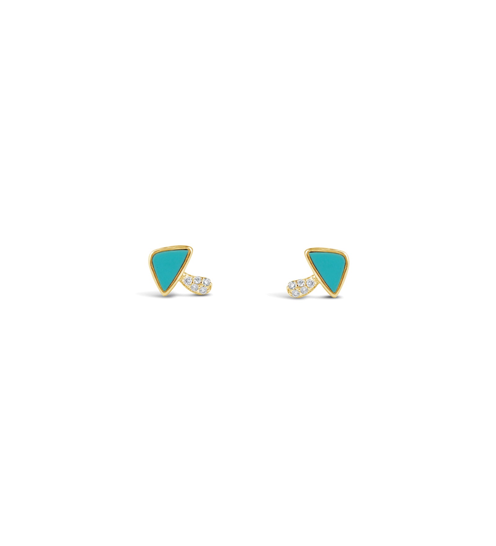 Diamond Stone Mushroom Studs 14k Yellow Gold / Turquoise