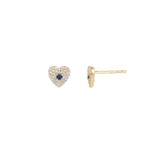 Pave Heart Sapphire Studs 14k Yellow Gold, Diamond