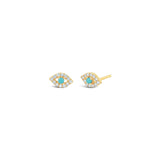 Pave Evil Eye Stone Studs 14k Yellow Gold