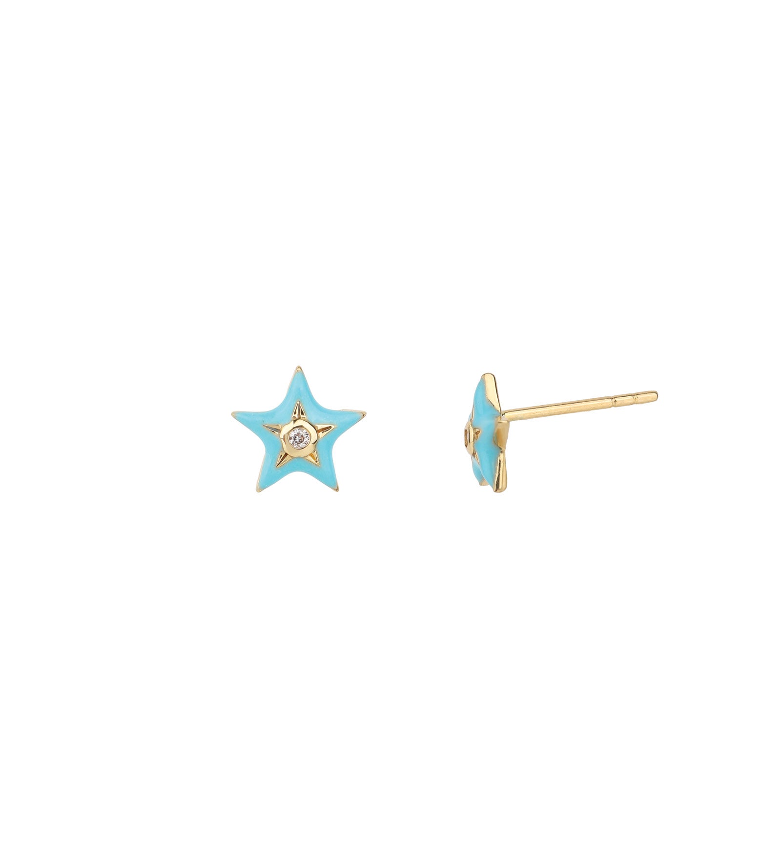 Goldhive-Enamel Star Diamond Studs-Earrings-14k Yellow Gold, Diamond-Blue Ruby Jewellery-Vancouver Canada