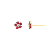 Ruby + Diamond Flower Studs 14k Yellow Gold, Diamond