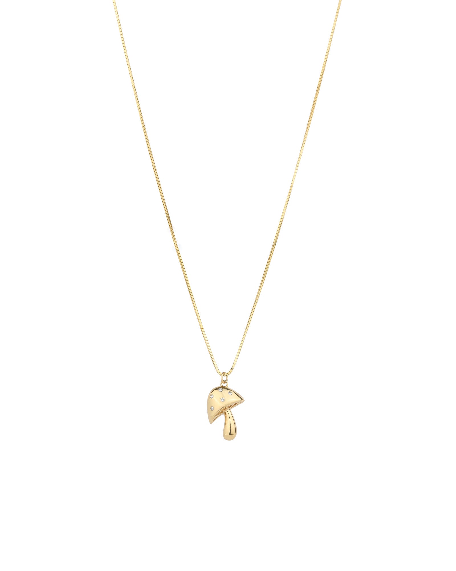 Goldhive-Diamond Mushroom Box Chain Necklace-Necklaces-14k Yellow Gold, Diamond-Blue Ruby Jewellery-Vancouver Canada