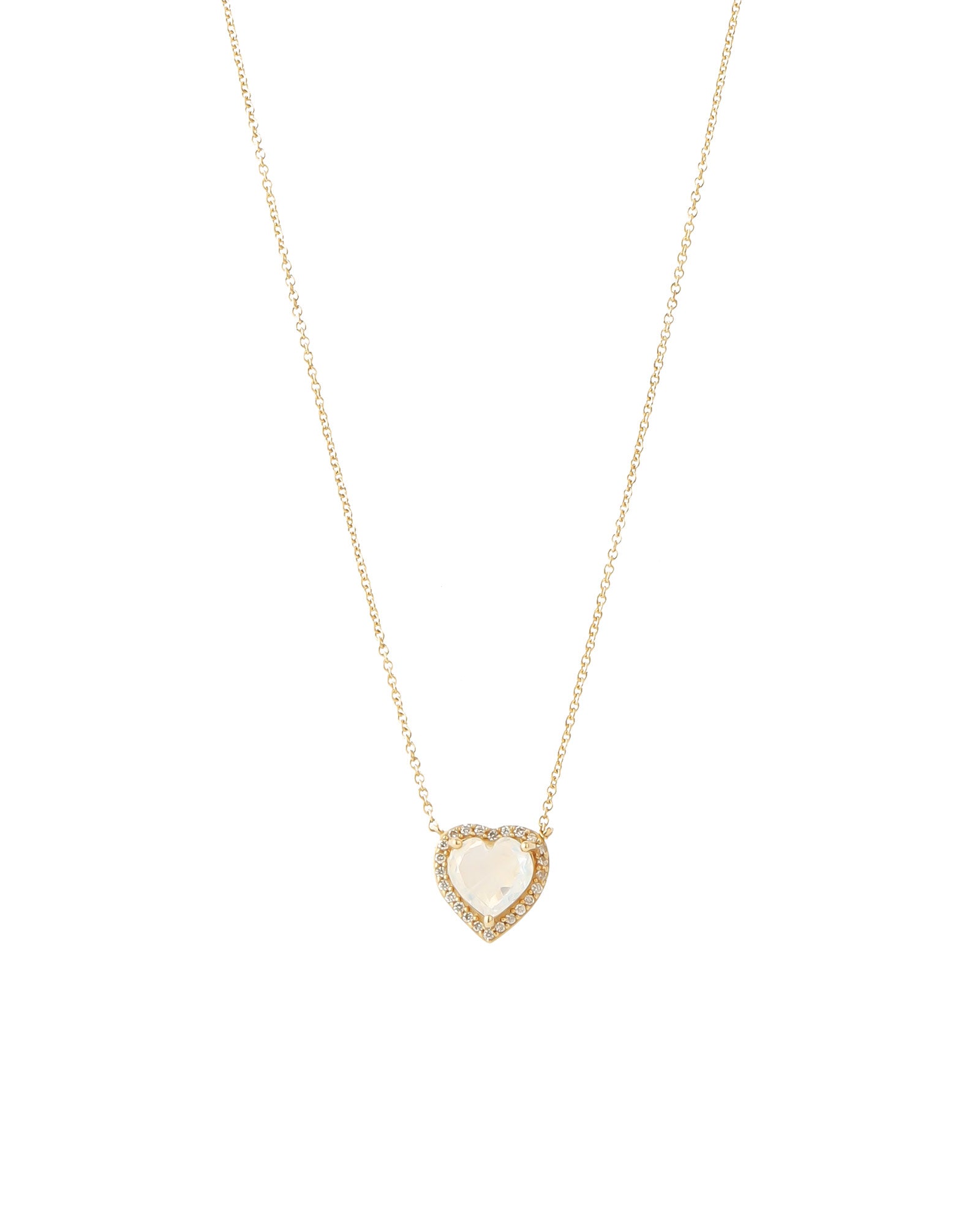 Heart Diamond Moonstone Halo Necklace 14k Yellow Gold, Diamond