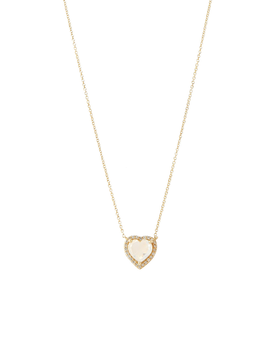 Heart Diamond Moonstone Halo Necklace 14k Yellow Gold, Diamond