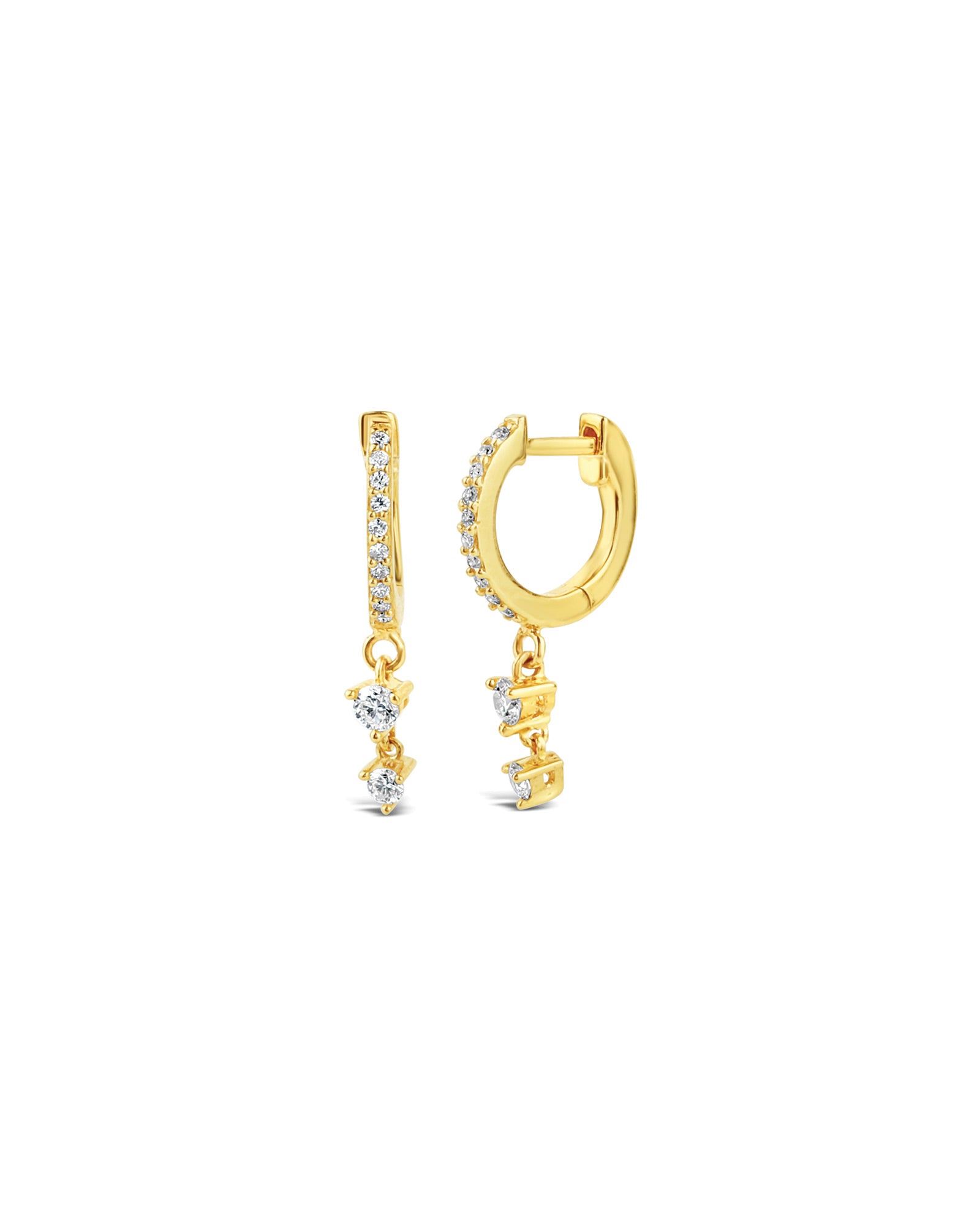 Two Diamond Drop Huggies 14k Yellow Gold