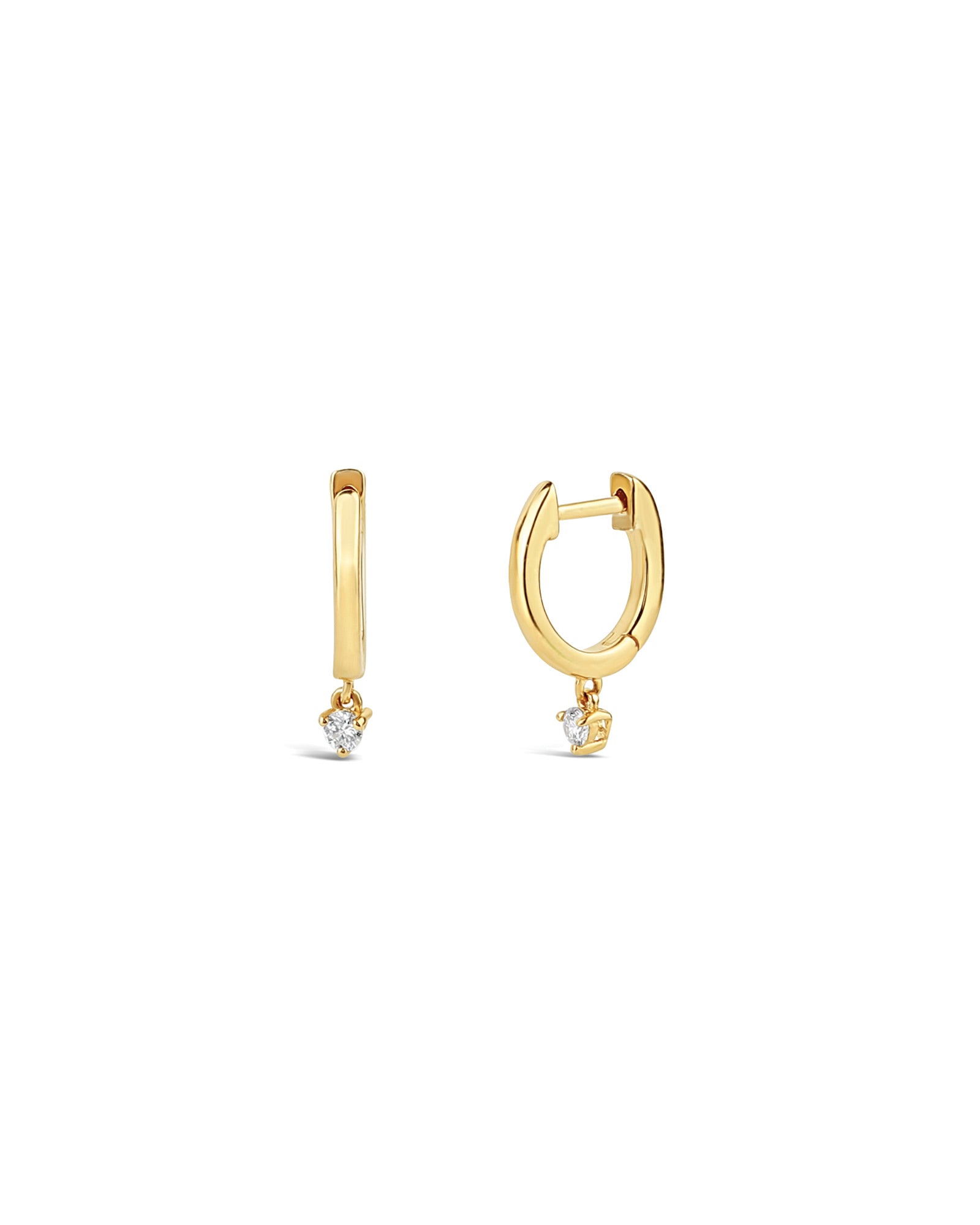 Diamond Drop Huggies 14k Yellow Gold