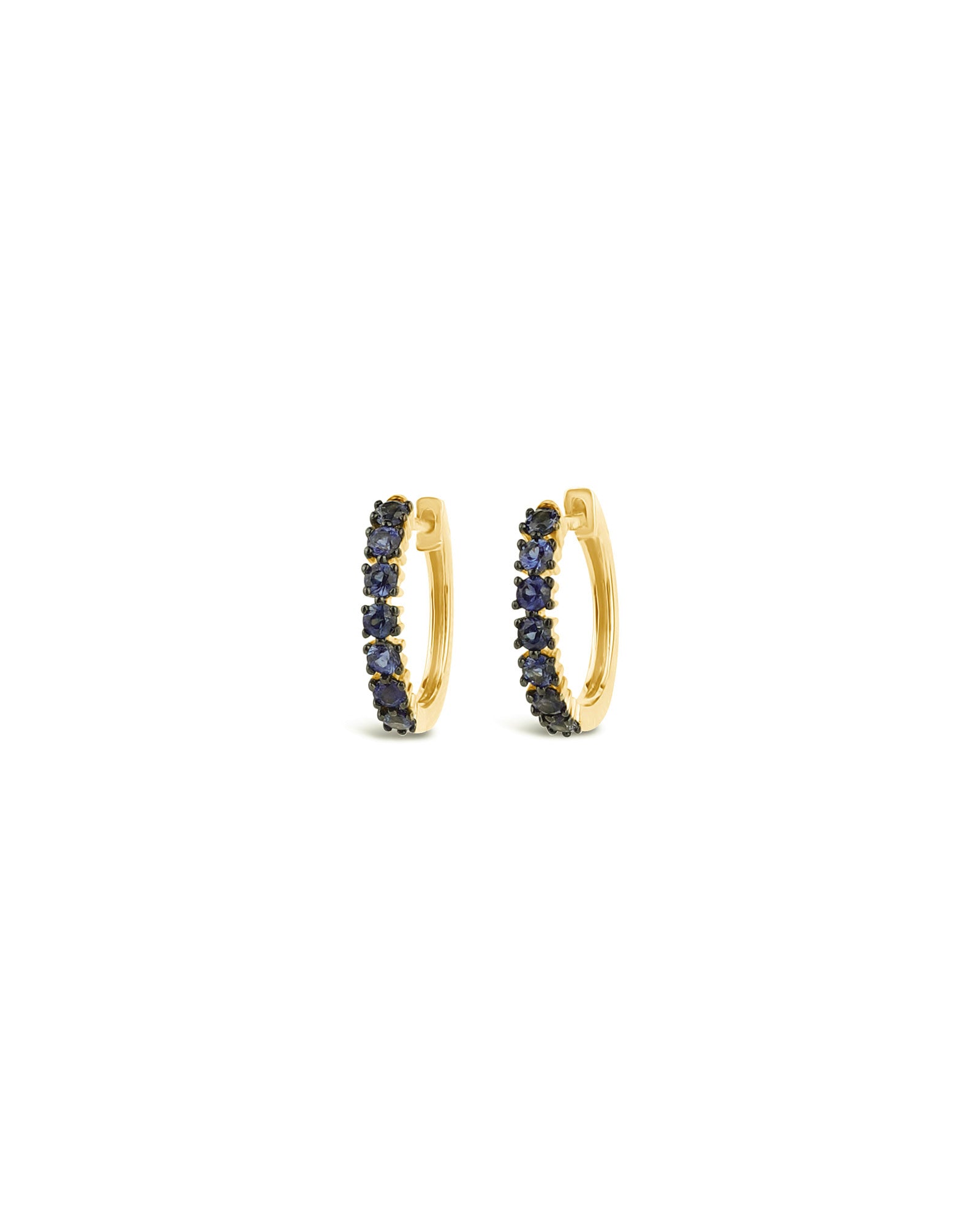 Goldhive-Stone Huggies-Earrings-14k Yellow Gold, Sapphire-Blue Ruby Jewellery-Vancouver Canada