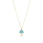 Goldhive-Turquoise + Diamond Mushroom Box Chain Necklace-Necklaces-14k Yellow Gold, Turquoise, Diamond-Blue Ruby Jewellery-Vancouver Canada