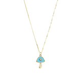 Goldhive-Turquoise + Diamond Mushroom Box Chain Necklace-Necklaces-14k Yellow Gold, Turquoise, Diamond-Blue Ruby Jewellery-Vancouver Canada