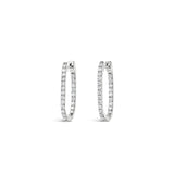 Rectangular Pave Double Vision Huggies 14k White Gold, Diamond